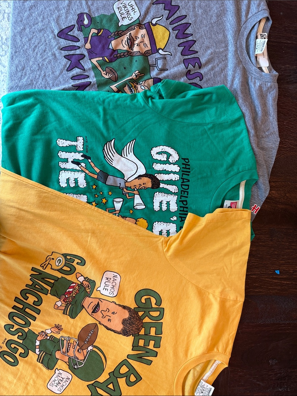 HOMAGE Beavis and Butthead NLF Short Sleeve Graphic Tees in Yellow, Green & Gray